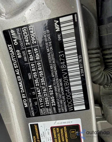 2019 Mercedes-Benz Glc 300 4Matic z USA, uszkodzony, nr VIN WDC0G4KB0KV184731